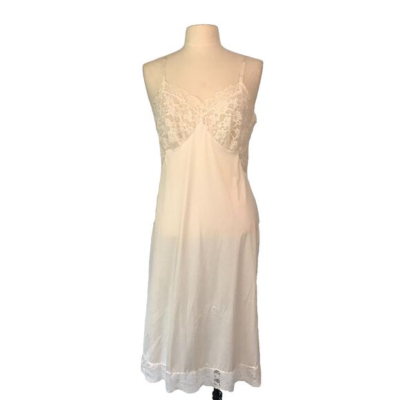 Vanity Fair Vintage Womens White Lace Full Slip, A-Line, See Thru Lace Bust, 38T - Picture 1 of 10